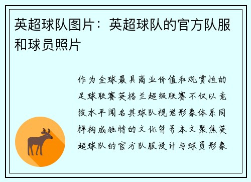 英超球队图片：英超球队的官方队服和球员照片