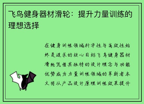 飞鸟健身器材滑轮：提升力量训练的理想选择