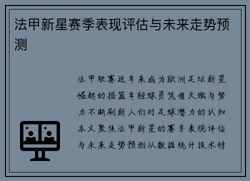 法甲新星赛季表现评估与未来走势预测